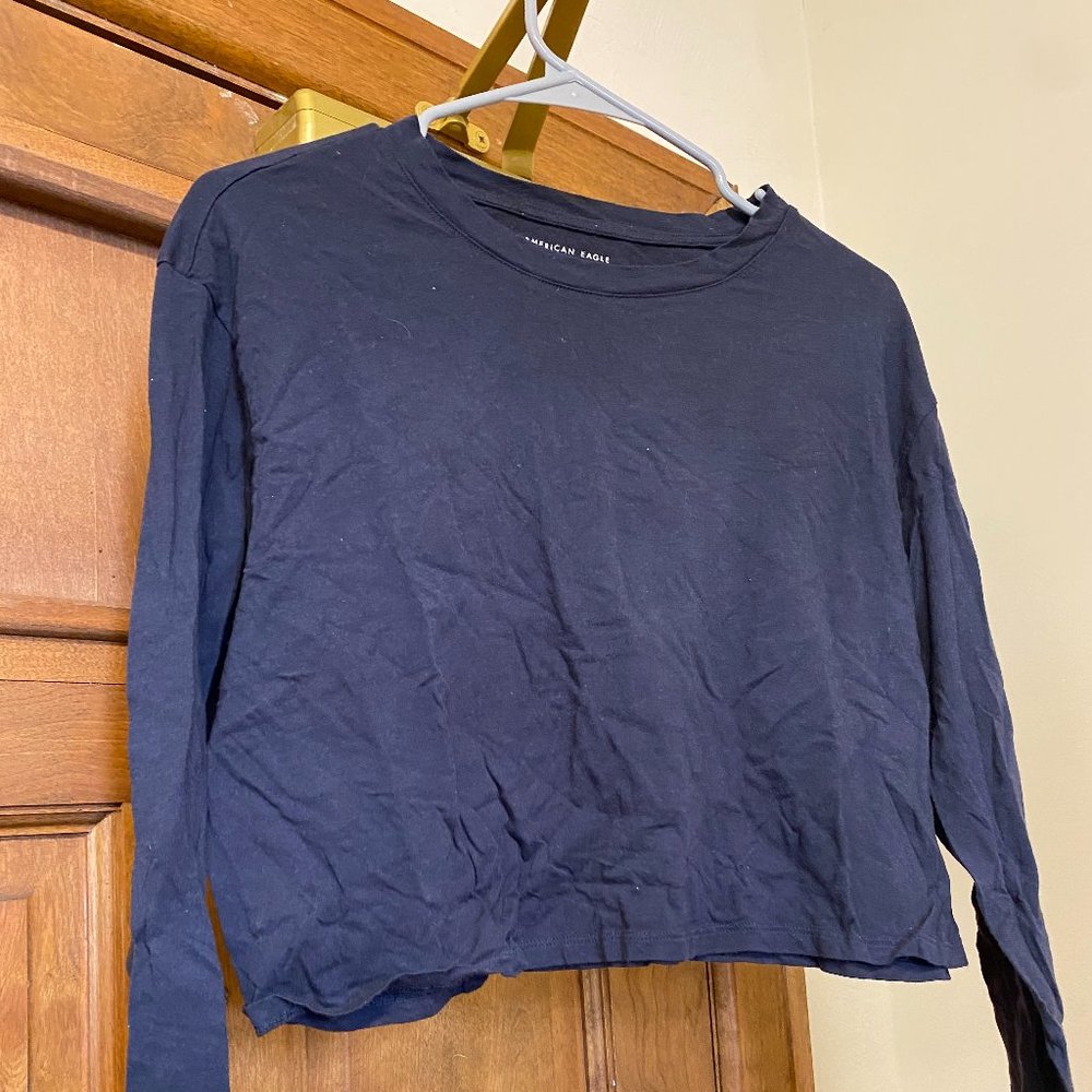 American Eagle Blue Long Sleeve Cropped Top Size M
